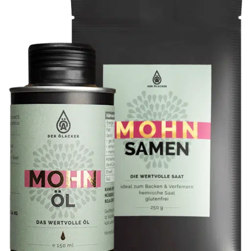 In der Mohnbox findest Du bestes Ölacker-Mohnöl und aromatische Mohnsamen im wiederverschließbaren Beutel - beides sorgfältig verpackt und perfekt zum Backen oder Verfeinern Deiner Lieblingsgerichte. Entdecke hochwertige, naturbelassene Öle und Saaten von Ölacker für Deine gesunde Küche!.